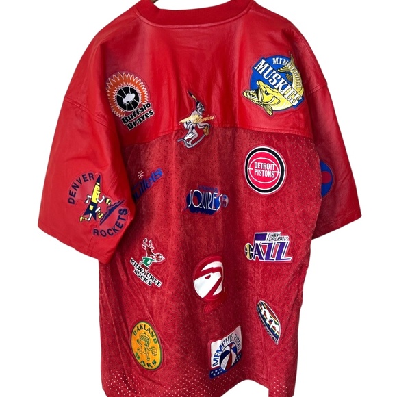 Vintage Jeff Hamilton NBA Patch Red Leather & Suede Sports Shirt XL - Picture 11 of 12